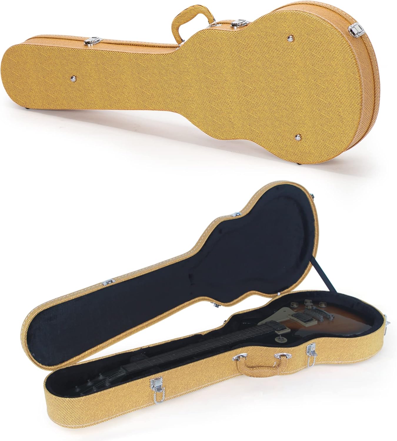 QRKD Electric Guitar Hard Case, Wooden Hard-Shell Protective Carrying Case for KLP-Style Electric Guitar with Lock Latch Padding, Yellow